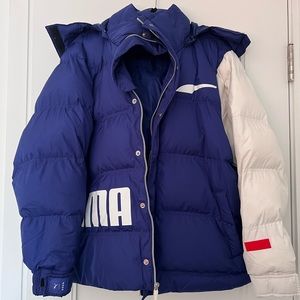 ADER ERROR X PUMA HOODED DOWN PUFFER JACKET IN BLUE